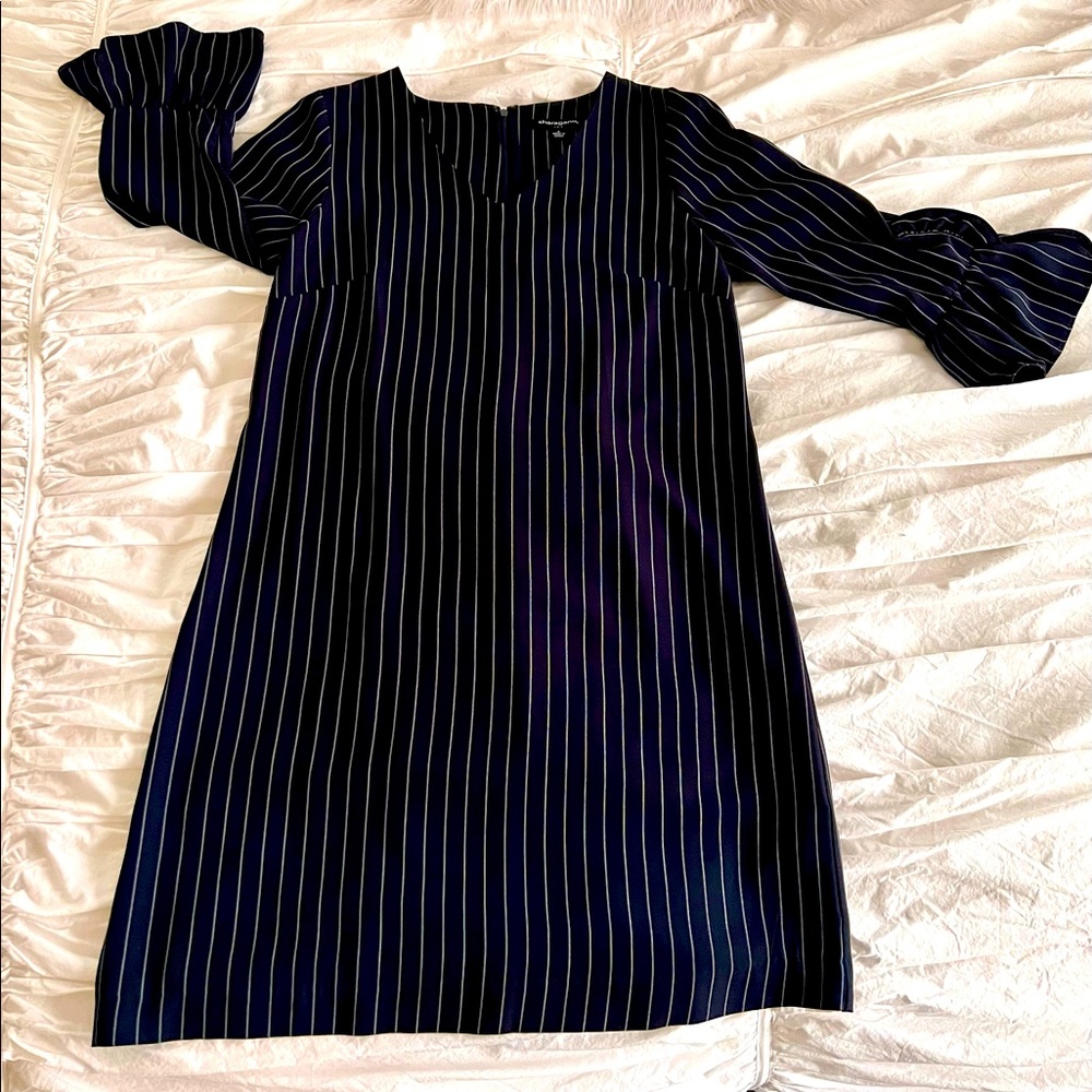 Navy Blue Pinstripe Dress (just above the knee)